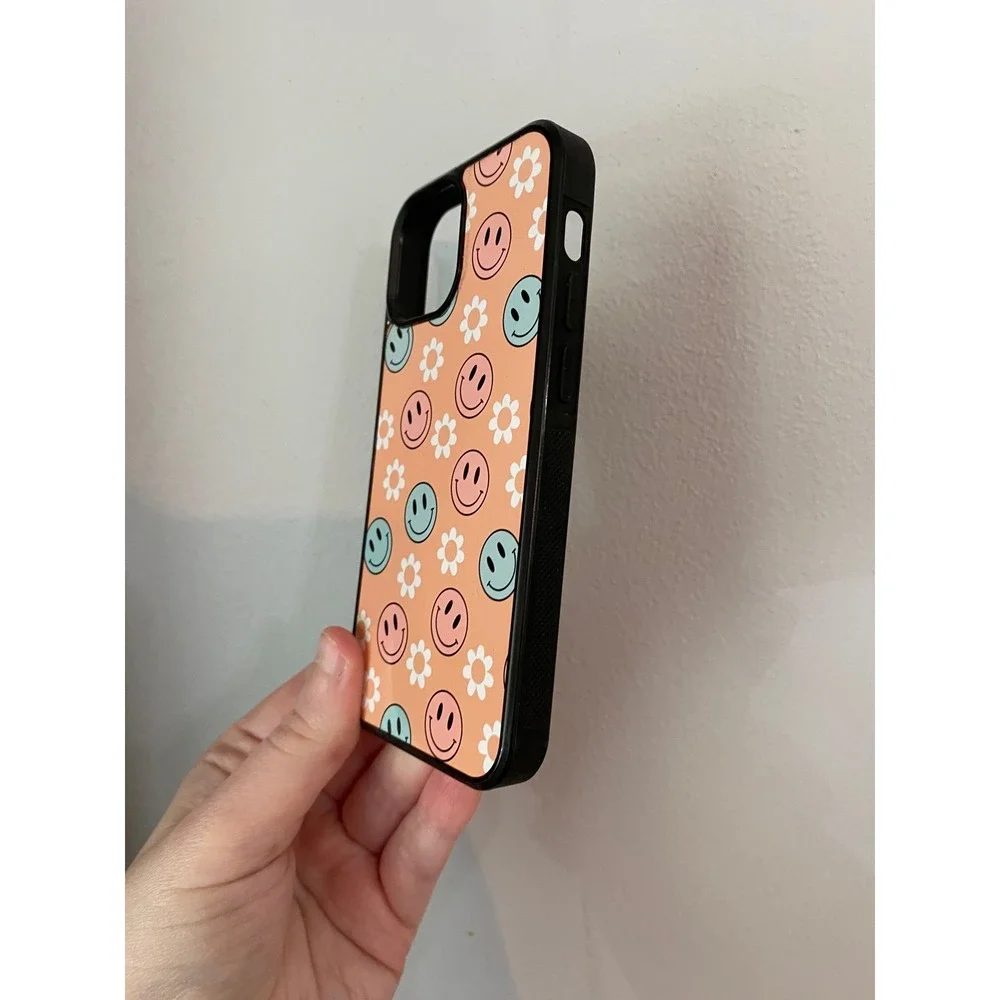 Phone Case iPhone 13 Mini Unisex Peach Smiley Face Daisy Flower Retro Y2K Bumper